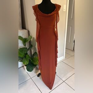 Women’s Rust Ruffle-Trim Evening Gown